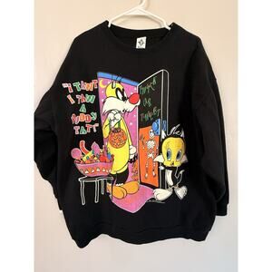 Vtg 1995 Looney Tunes Halloween Sweatshirt Sylvester Tweety Black 90s Sz 1X 18